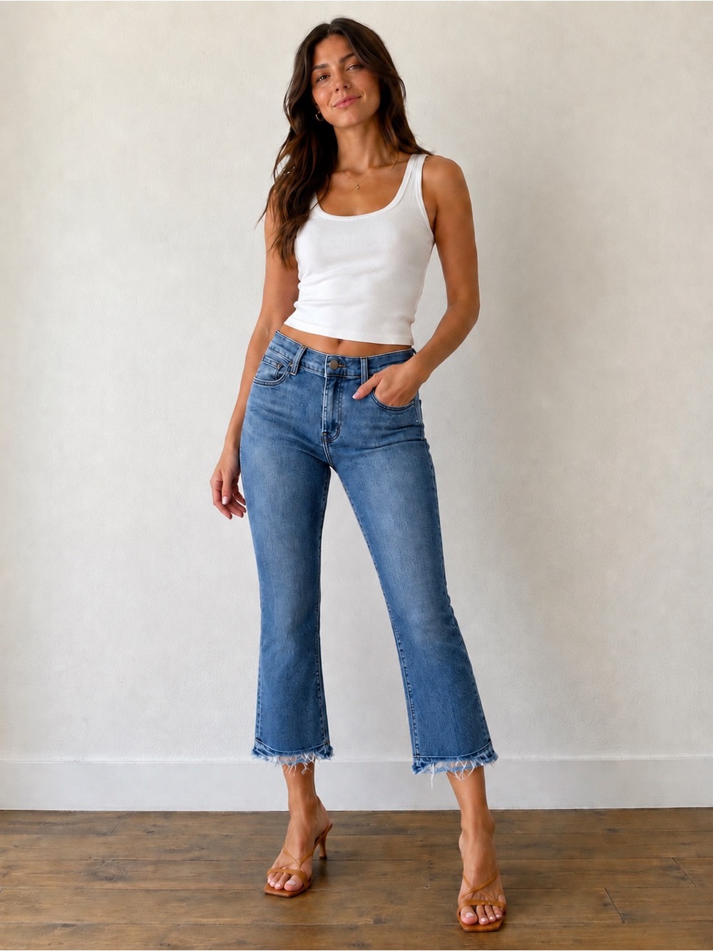 J BRAND Stretchy Cropped Midrise Straight Leg Mini Flare Denim Jeans
